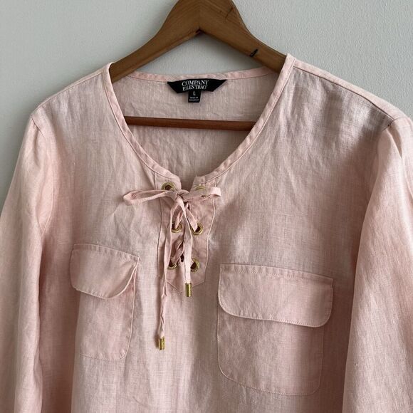 Ellen Tracy Linen Tunic Top Sz L Peach Pink Beachy quiet luxury coastal - Picture 7 of 11
